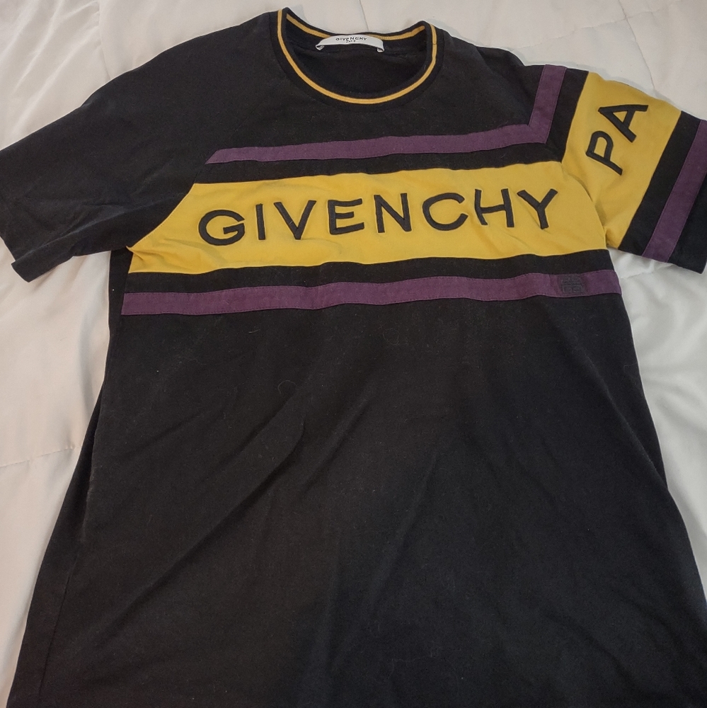 Givenchy Paris T-shirt Black with Yellow and Purple stripe